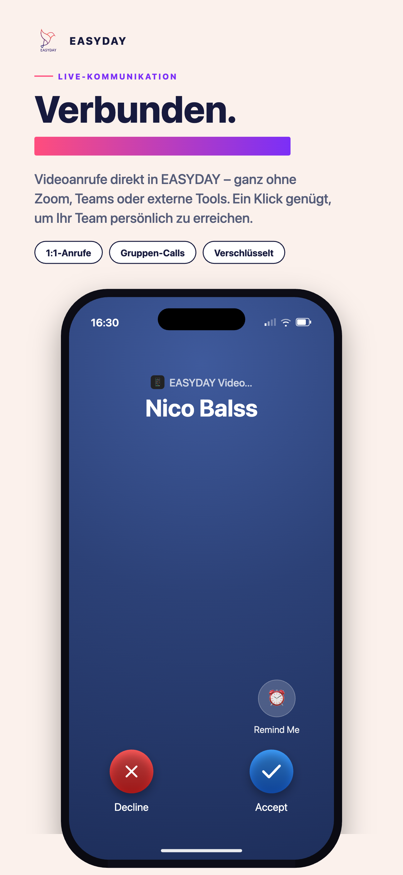 EASYDAY VideoCall Screenshot – Eingehender Videoanruf